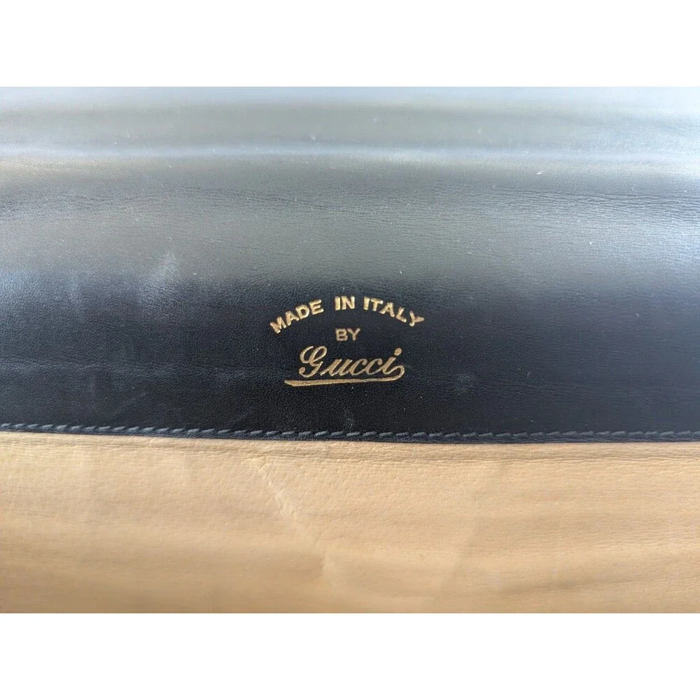 Vintage Gucci Black Leather Briefcase Satchel Attache Push Lock Made in Italy